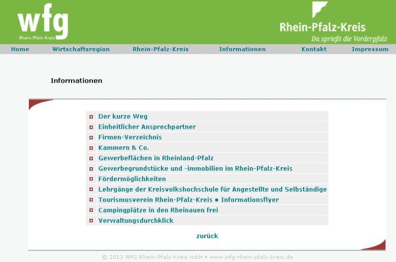 Darstellung Internetauftritt Wirtschaftsförderungsgesellschaft