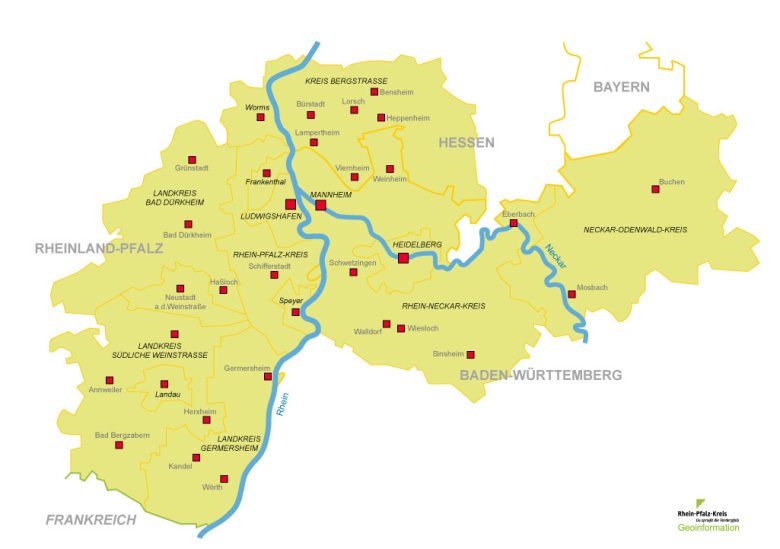 Politische Gliederung der Metropolregion Rhein-Neckar